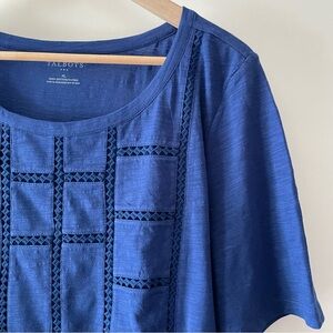 Talbots Royal Blue Cotton Short Sleeve T-Shirt w/ Front Detail Size XL